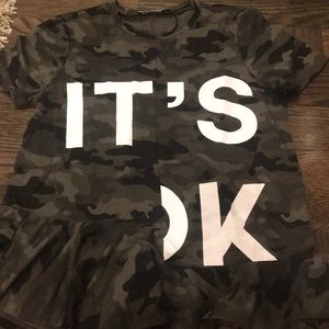 ZARA TRAFALUC 'it's ok' camo print peplum top.